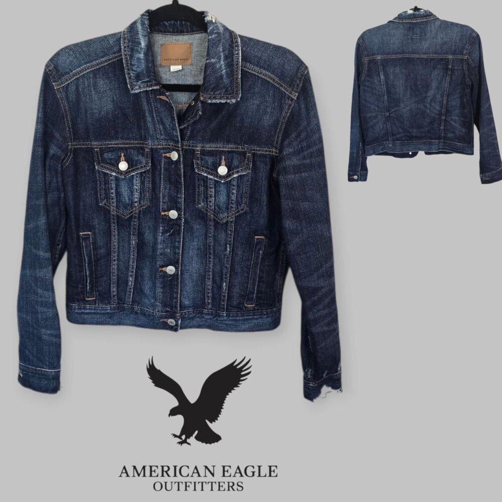 American Eagle Outfitters Denim Jean Jacket Distressed Cuff Womens XS